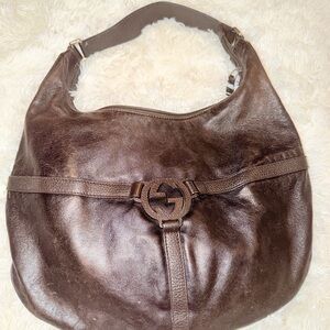 Gucci Dark Brown Leather Hobo Bag